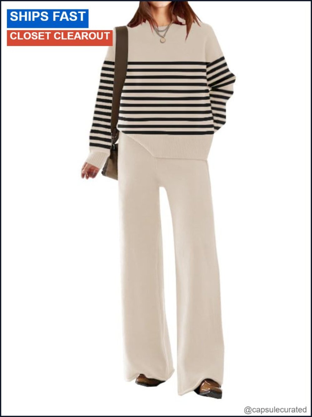 Womens Knit Lounge Set 2 Piece Sweatsuit with Wide Leg Pants